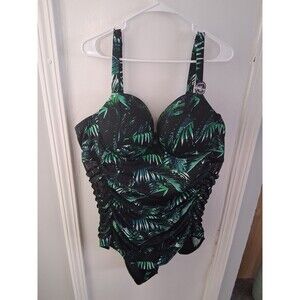 Torrid Swimsuit Womens 4 One Piece Green Palm Cutout Mesh Vixen Full Coverage